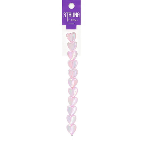 Clear Pink Colour Hearts Shape Strung Beads